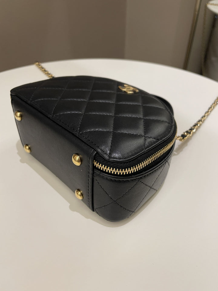 Chanel 23C Quilted Half Moon Vanity Black Lambskin