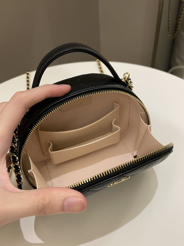 Chanel 23C Quilted Half Moon Vanity Black Lambskin