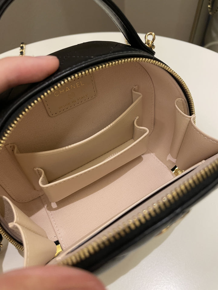 Chanel 23C Quilted Half Moon Vanity Black Lambskin