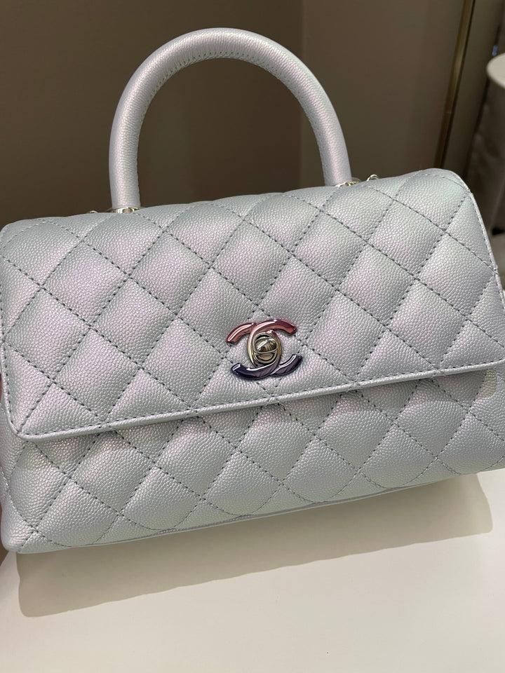 Chanel 21K Quilted Coco Handle Blue Iridescent Caviar