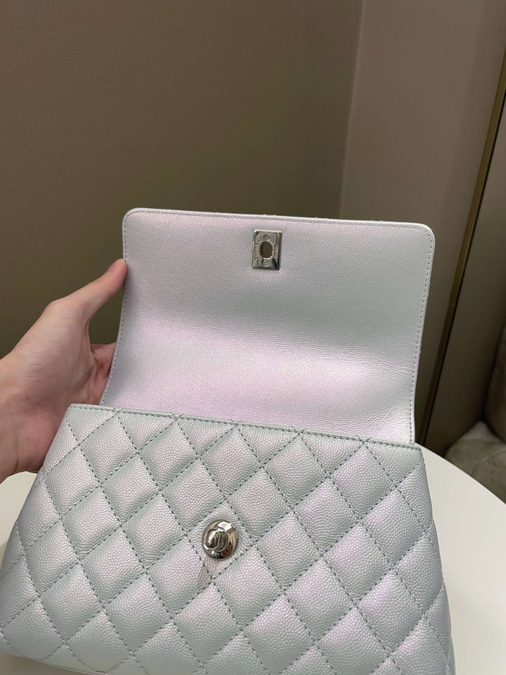 Chanel 21K Quilted Coco Handle Blue Iridescent Caviar