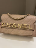 Chanel C H A N E L Lettering Flap Dark Beige Calfskin