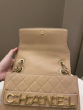 Chanel C H A N E L Lettering Flap Dark Beige Calfskin