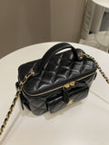 Chanel Polly Pocket Multi Pocket Vanity Case Bag Black Lambskin