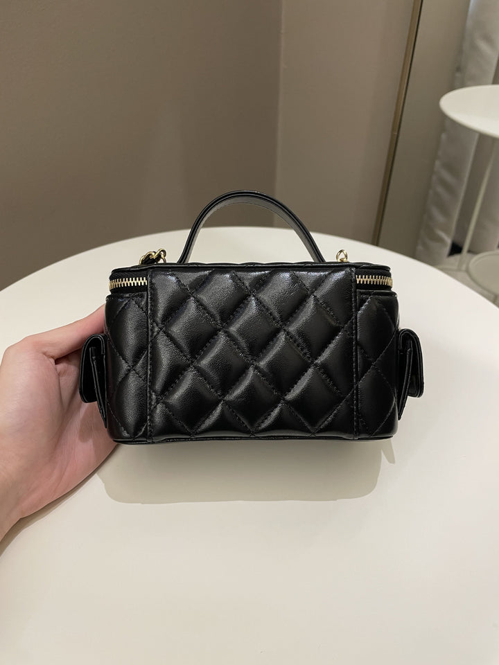 Chanel Polly Pocket Multi Pocket Vanity Case Bag Black Lambskin