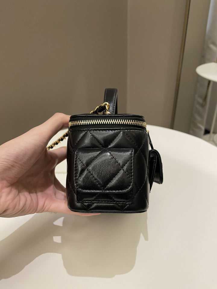 Chanel Polly Pocket Multi Pocket Vanity Case Bag Black Lambskin