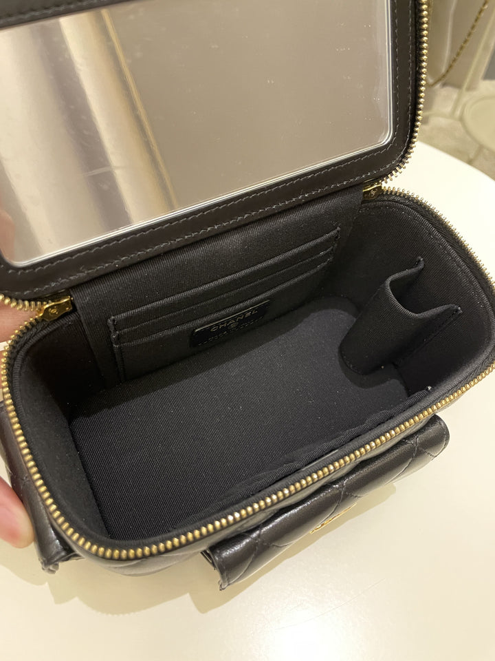 Chanel Polly Pocket Multi Pocket Vanity Case Bag Black Lambskin