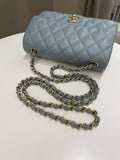 Chanel 18C Quilted Mini Rectangular Ash Blue Green Iridescent Caviar
