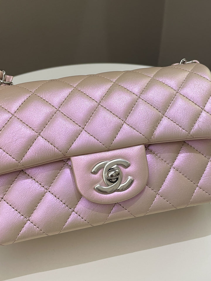 Chanel 21K Quilted Mini Rectangular Iridescent Pink Calfskin
