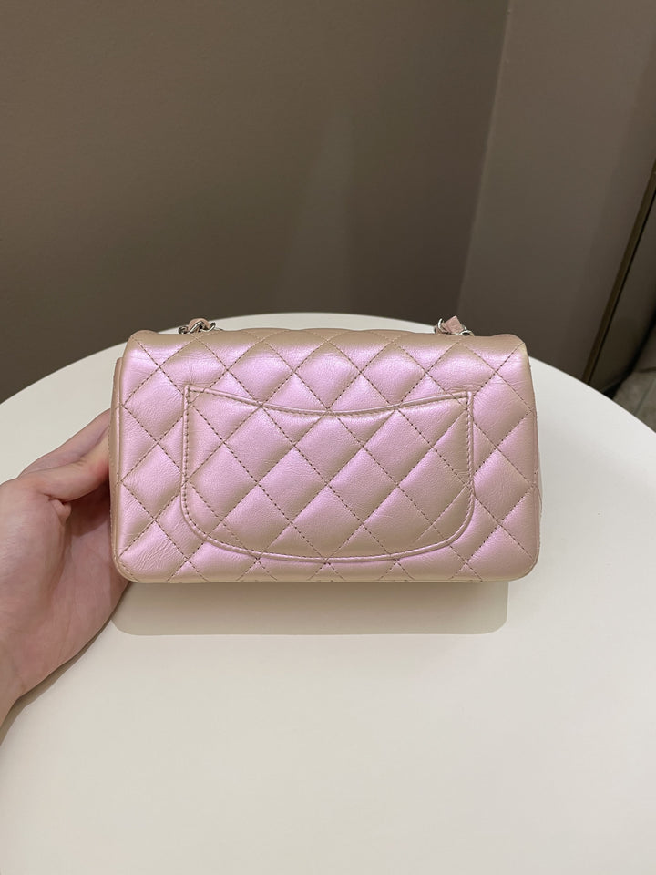 Chanel 21K Quilted Mini Rectangular Iridescent Pink Calfskin