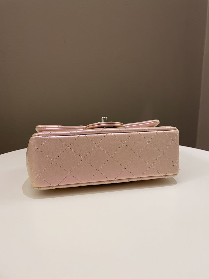 Chanel 21K Quilted Mini Rectangular Iridescent Pink Calfskin