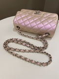 Chanel 21K Quilted Mini Rectangular Iridescent Pink Calfskin