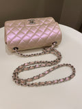 Chanel 21K Quilted Mini Rectangular Iridescent Pink Calfskin
