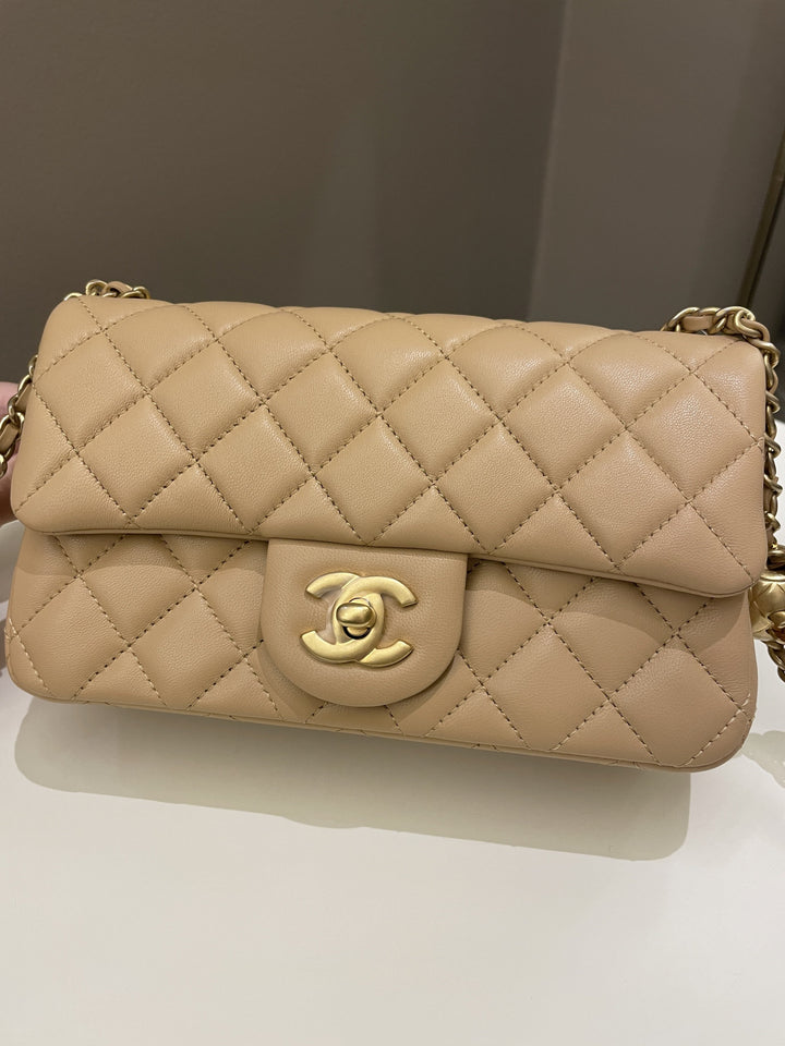 Chanel Pearl Crush Quilted Mini Rectangular Beige Lambskin