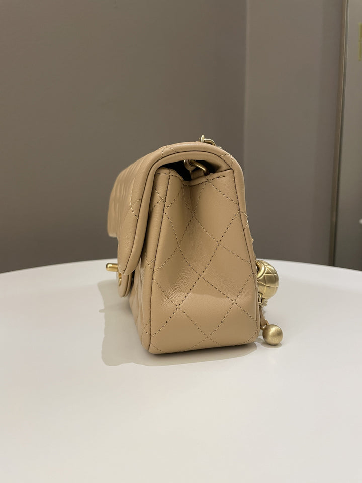 Chanel Pearl Crush Quilted Mini Rectangular Beige Lambskin