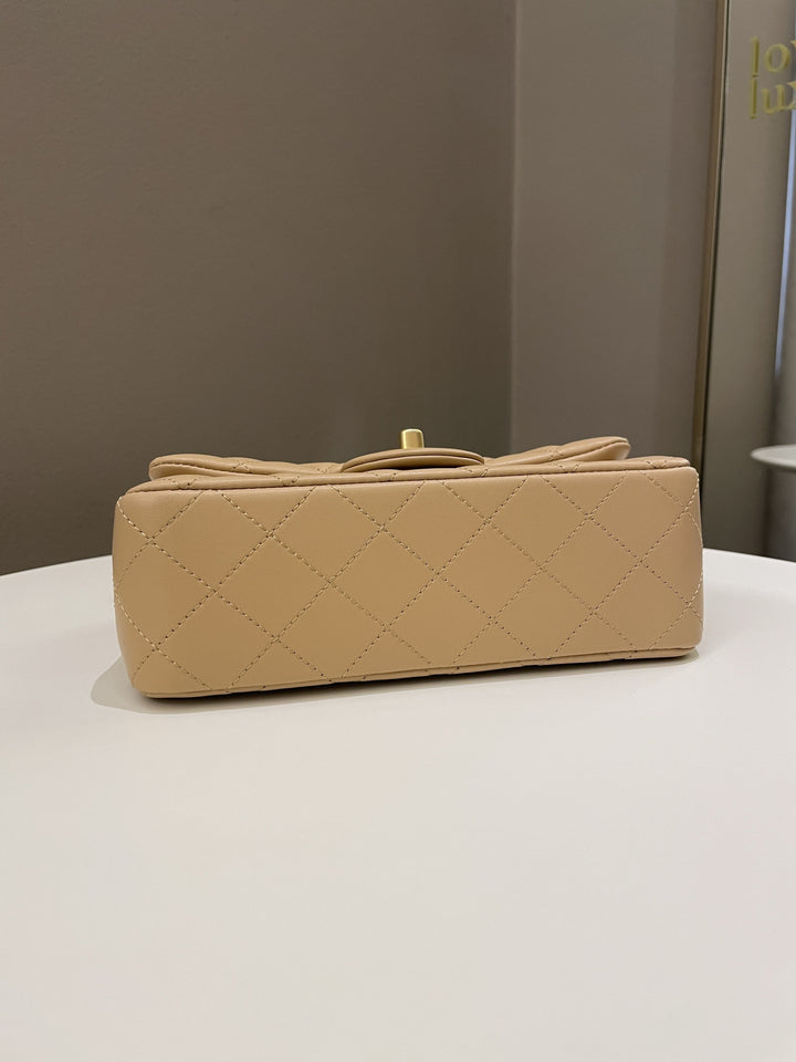 Chanel Pearl Crush Quilted Mini Rectangular Beige Lambskin