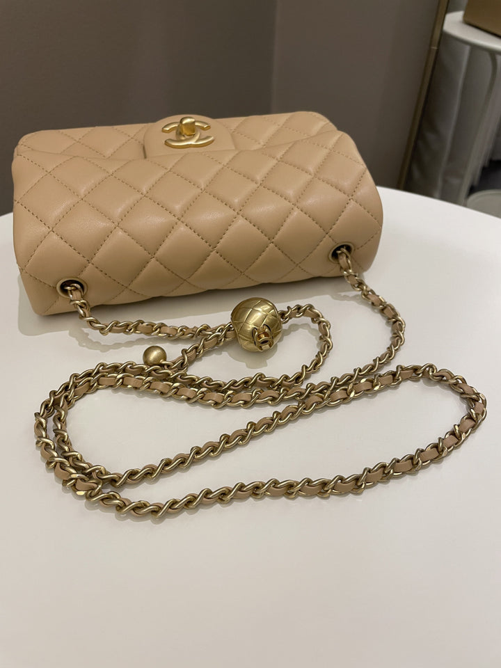 Chanel Pearl Crush Quilted Mini Rectangular Beige Lambskin