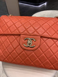 Chanel Quilted Cc Flap Bag Vermillion Lambskin