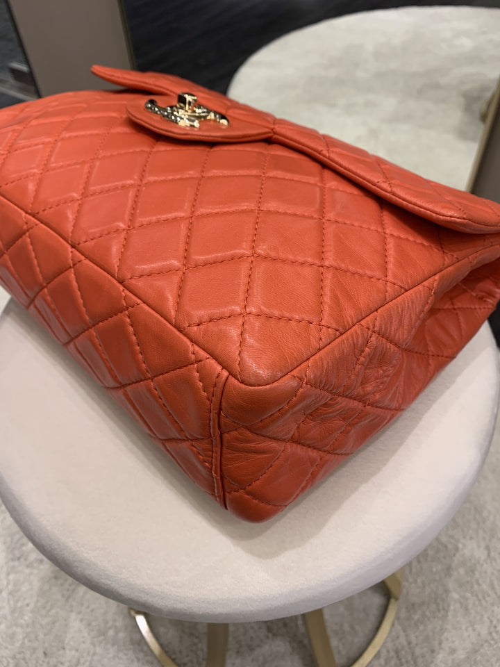 Chanel Quilted Cc Flap Bag Vermillion Lambskin