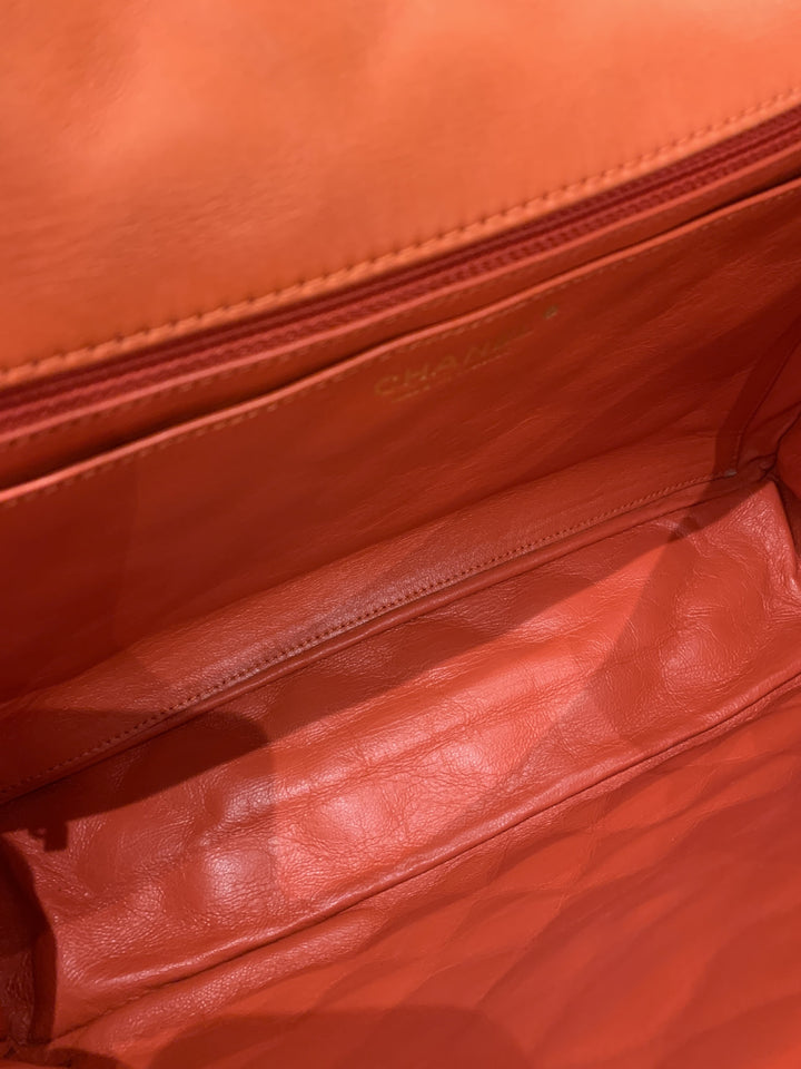 Chanel Quilted Cc Flap Bag Vermillion Lambskin