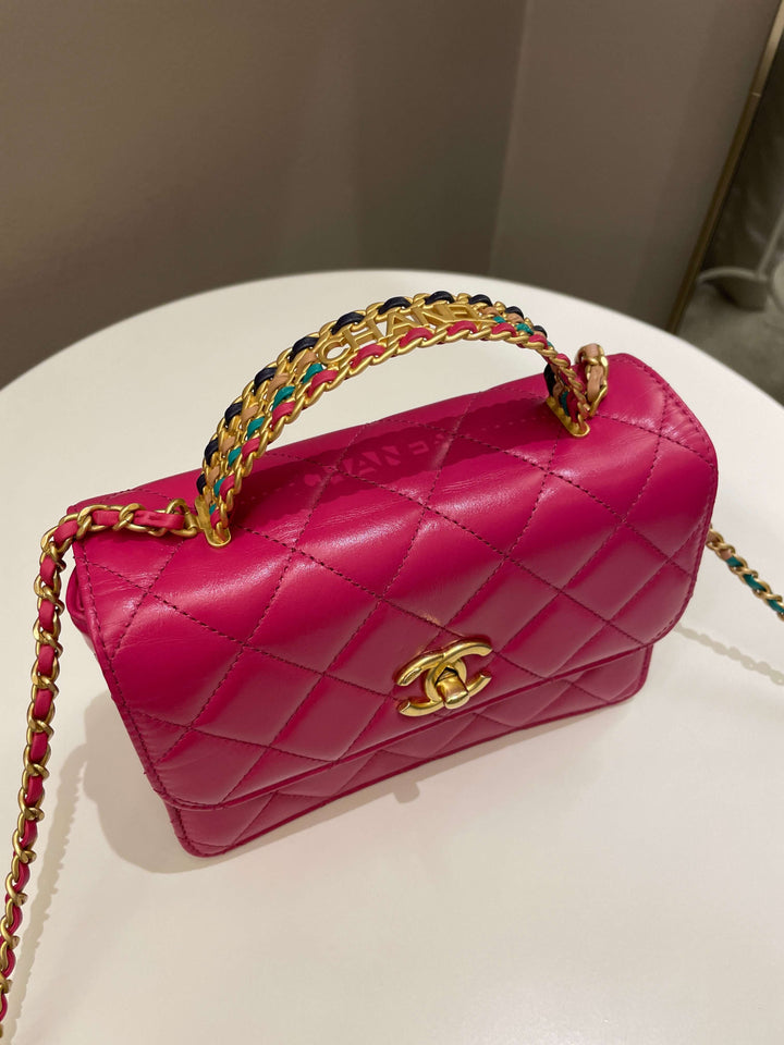 Chanel 23P Quilted Top Handle Flap Chain Rose