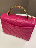 Chanel 23P Quilted Top Handle Flap Chain Rose