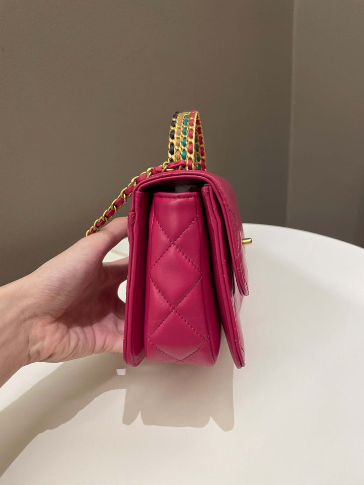 Chanel 23P Quilted Top Handle Flap Chain Rose