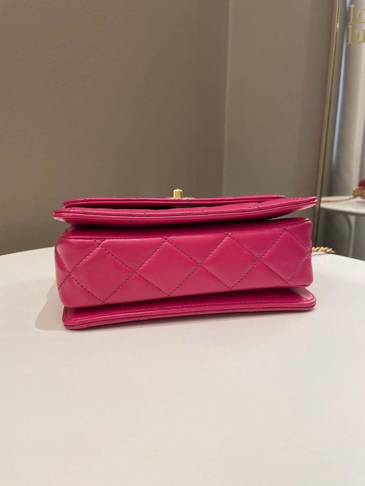 Chanel 23P Quilted Top Handle Flap Chain Rose