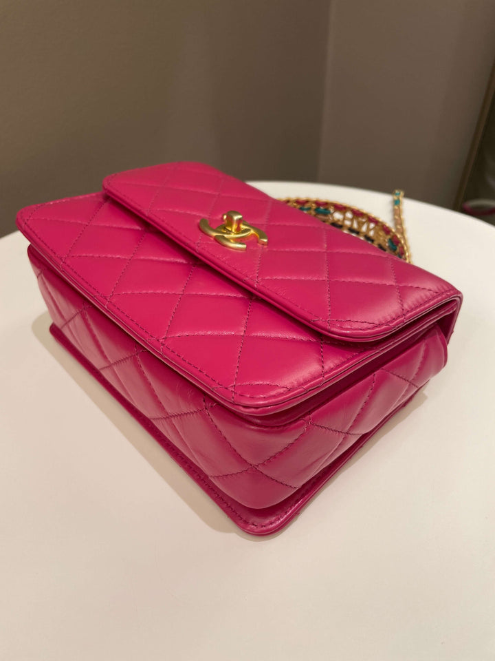 Chanel 23P Quilted Top Handle Flap Chain Rose