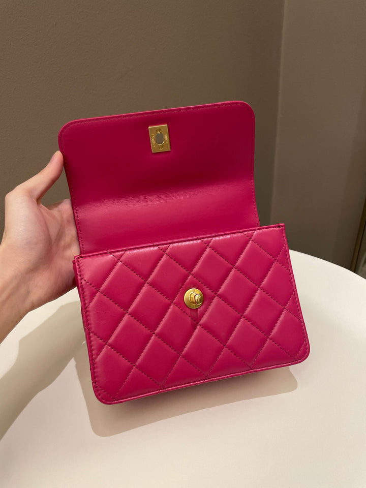 Chanel 23P Quilted Top Handle Flap Chain Rose
