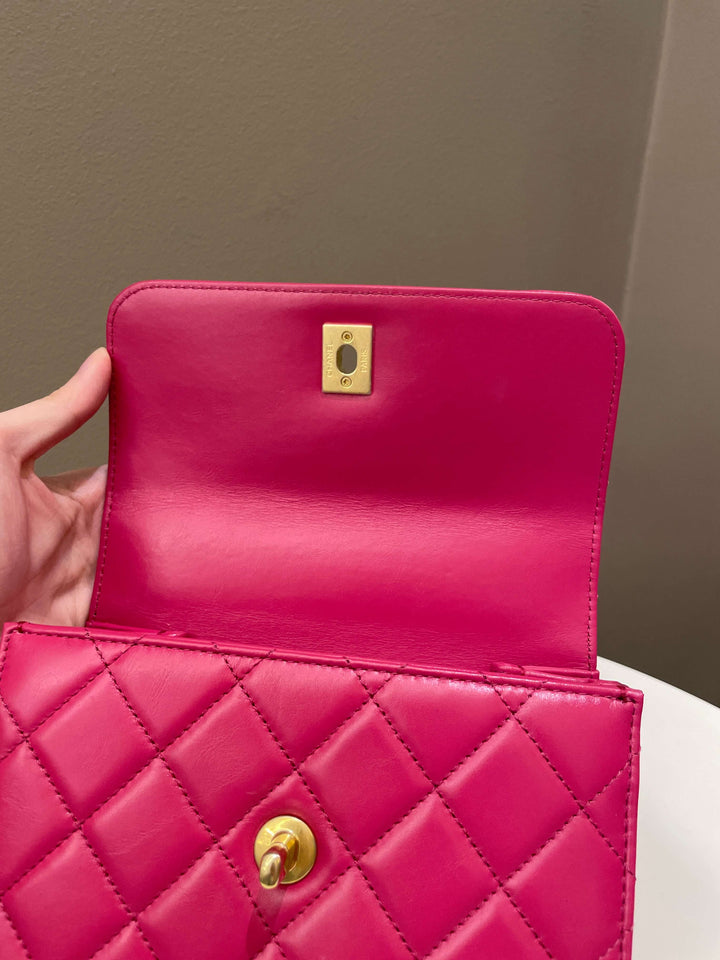 Chanel 23P Quilted Top Handle Flap Chain Rose