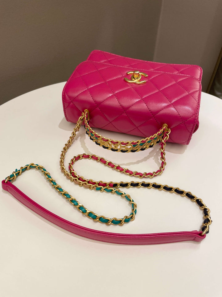 Chanel 23P Quilted Top Handle Flap Chain Rose