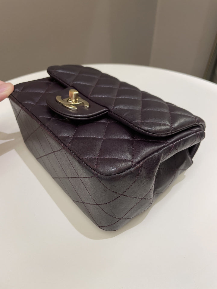 Chanel Classic Quilted Mini Square Dark Purple Lambskin