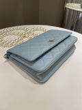 Chanel Quilted Wallet on Chain With Pearls Chain  Baby Blue Lambskin