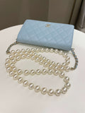 Chanel Quilted Wallet on Chain With Pearls Chain  Baby Blue Lambskin