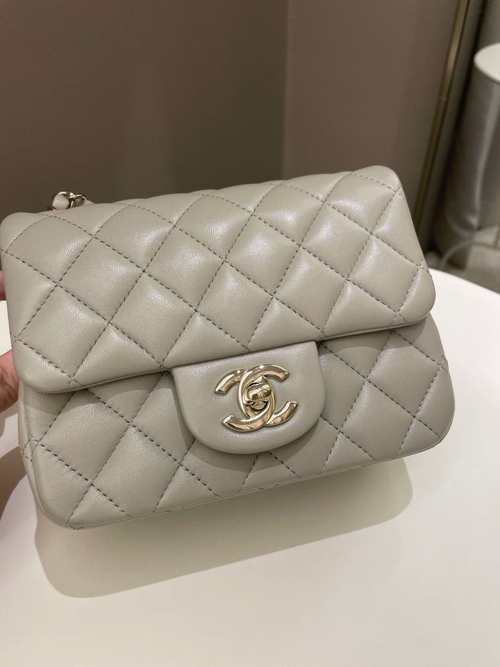 Chanel Classic Quilted Mini Square Grey Lambskin
