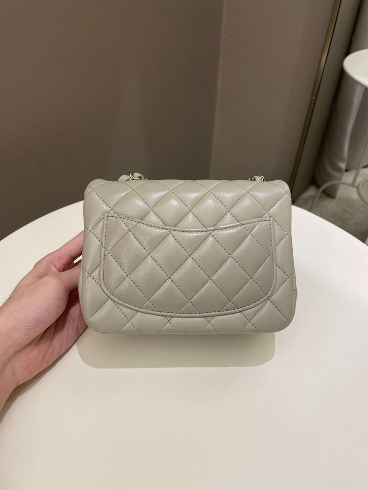 Chanel Classic Quilted Mini Square Grey Lambskin