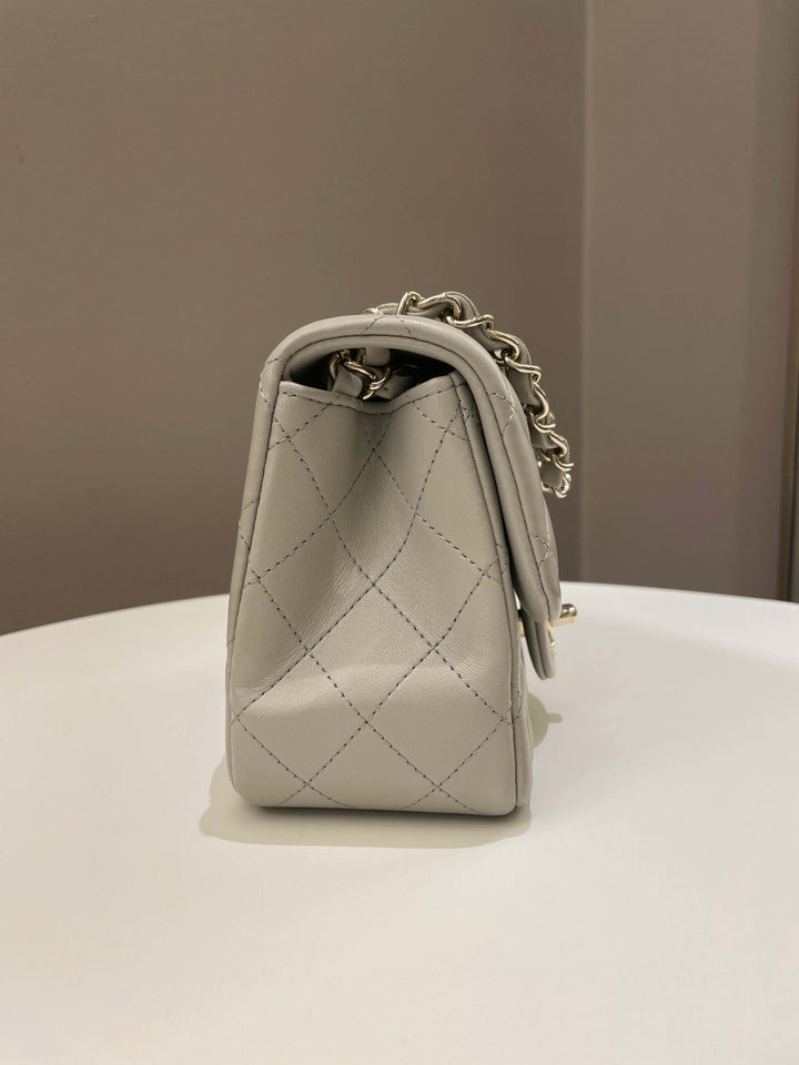 Chanel Classic Quilted Mini Square Grey Lambskin