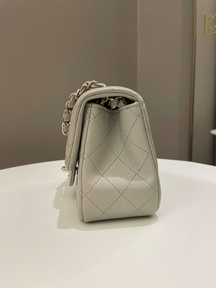 Chanel Classic Quilted Mini Square Grey Lambskin