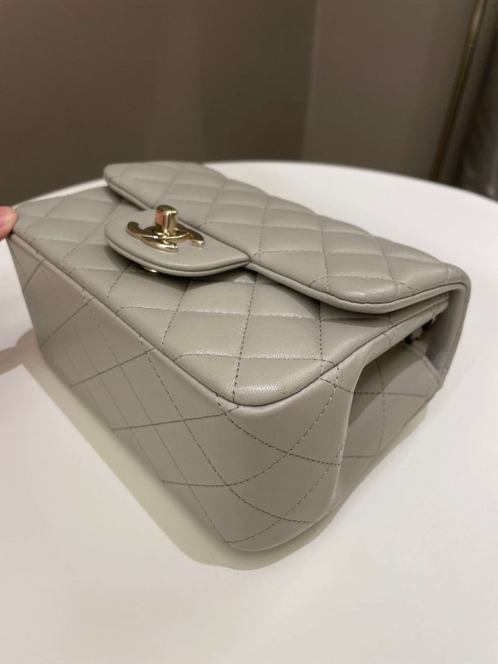 Chanel Classic Quilted Mini Square Grey Lambskin