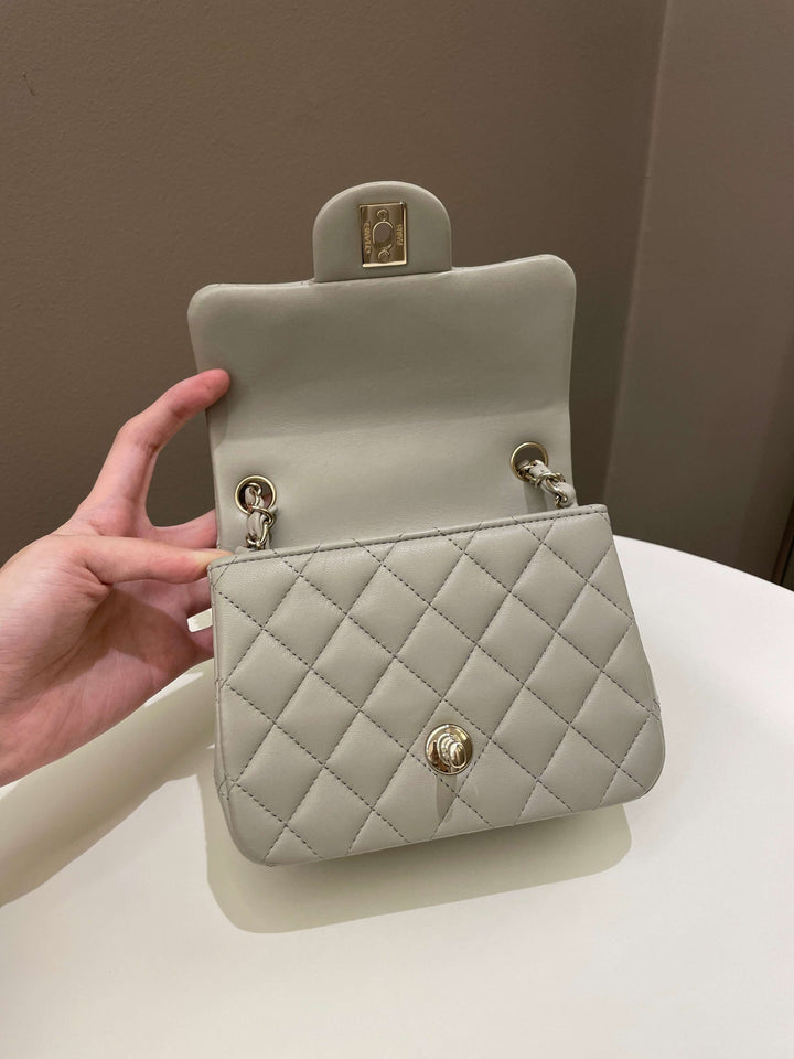 Chanel Classic Quilted Mini Square Grey Lambskin