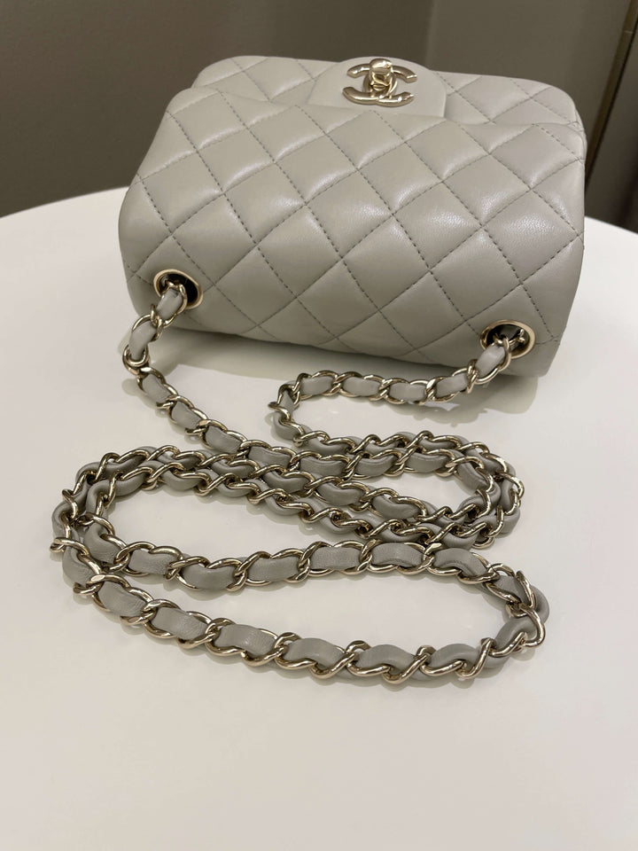 Chanel Classic Quilted Mini Square Grey Lambskin