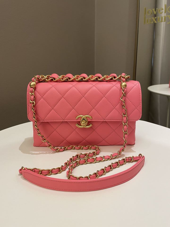 Chanel 22S Wrapped Top Handle Pink Lambskin