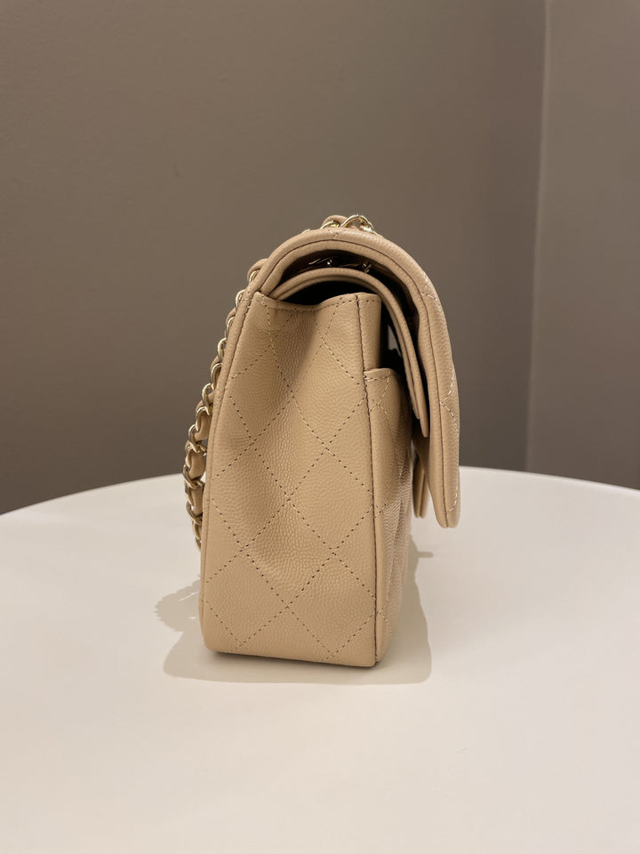 Chanel Classic Quilted Medium Double Flap Beige Caviar