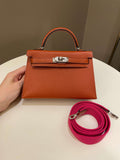 Hermes Mini Kelly 20 Cuivre Chèvre / Rose Mexico