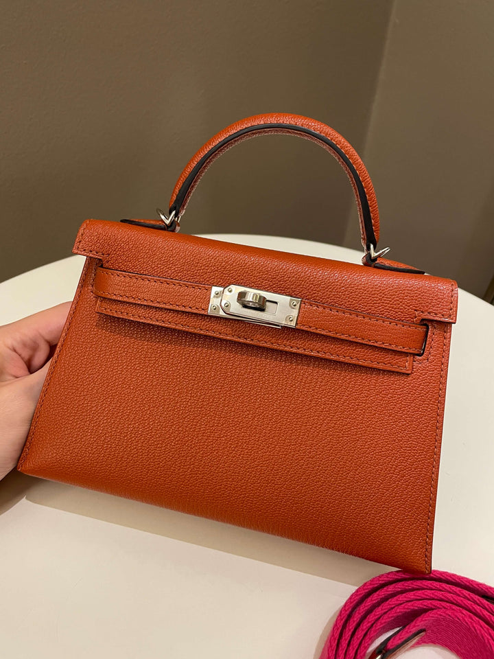 Hermes Mini Kelly 20 Cuivre Chèvre / Rose Mexico