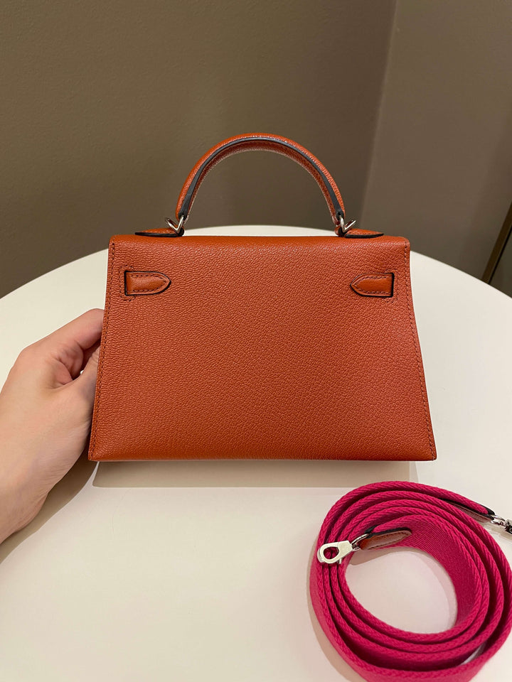 Hermes Mini Kelly 20 Cuivre Chèvre / Rose Mexico