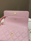 Chanel 21S Quilted Wallet On Chain With Pearl Baby Pink Lambskin