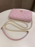 Chanel 21S Quilted Wallet On Chain With Pearl Baby Pink Lambskin