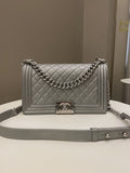 Chanel Quilted Boy Old Medium Silver Grey Caviar